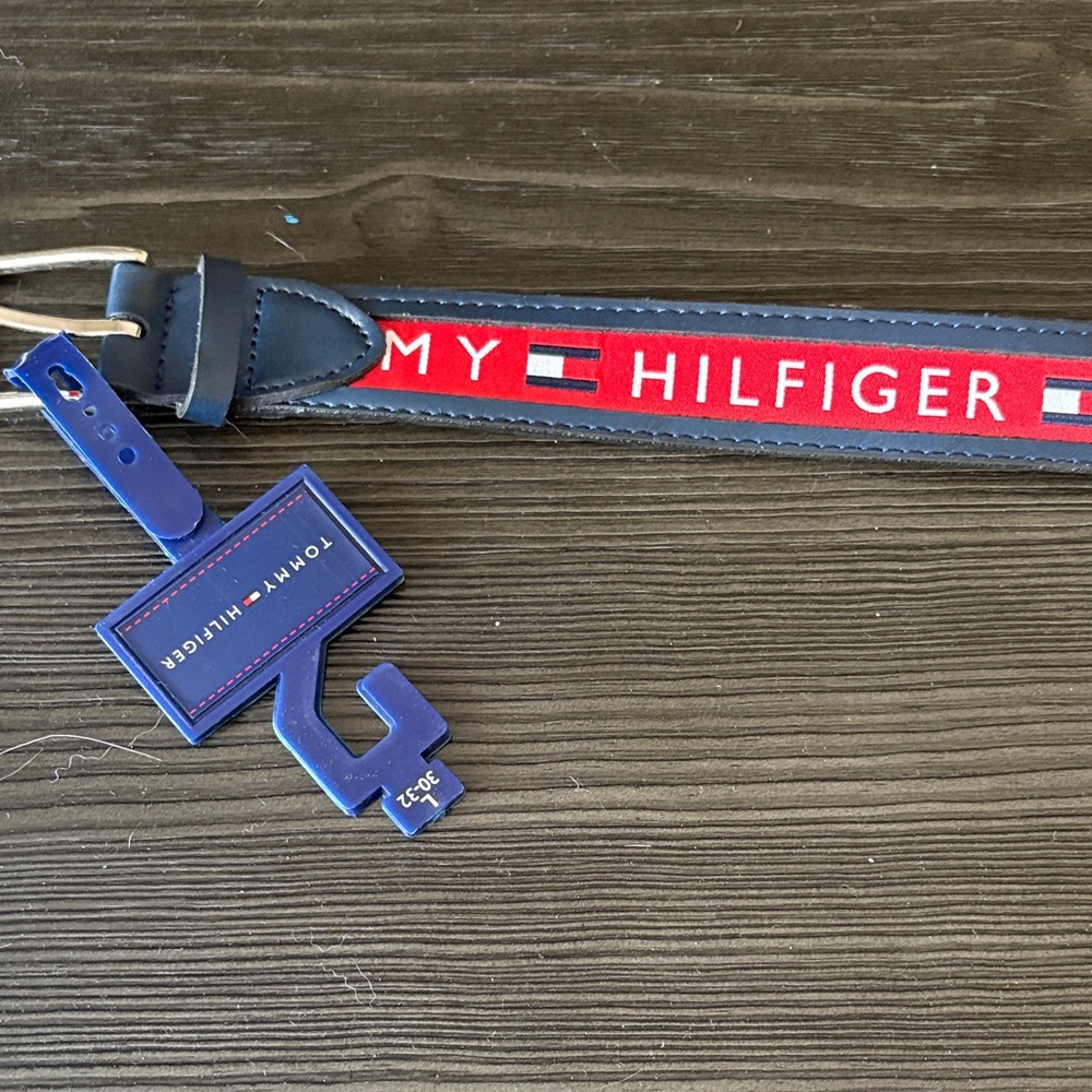 Tommy Hilfiger Blue and Red Logo Belt